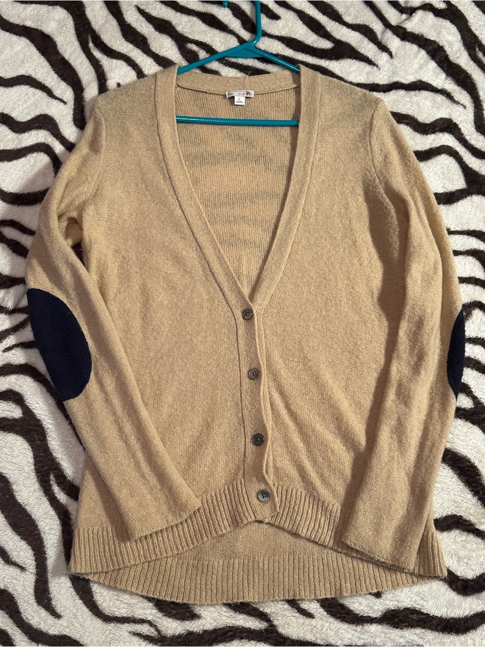GAP Tan Cardigan with Navy Elbow Patches